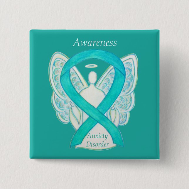 Ångest Medvetenhet Angel Teal Ribbon Pin Knapp (Framsida)