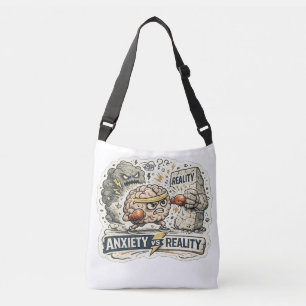 Ångest vs Verklighet Rolig Mental Hälsa Humoristis Axelväska