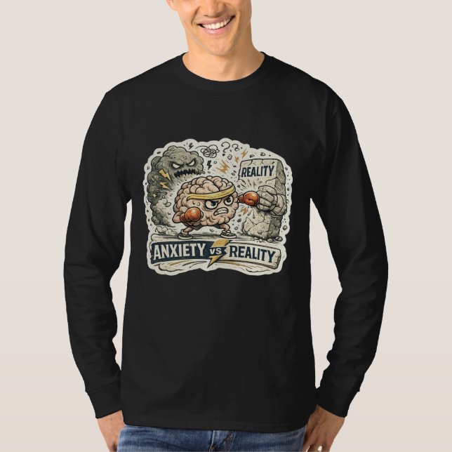 Ångest vs Verklighet Rolig Mental Hälsa Humoristis T Shirt (Framsida)
