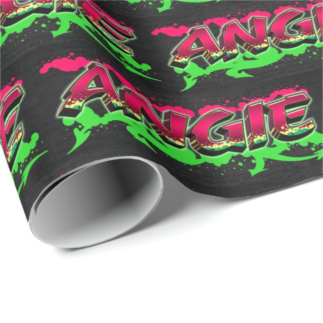 Angie Vorname Name Graffiti red green Presentpapper (Rullad Hörn)