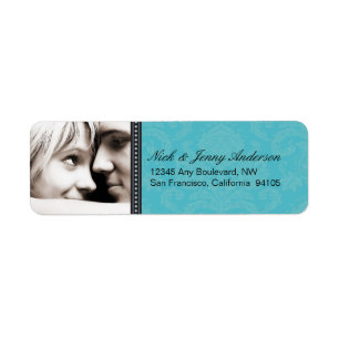 Angivet adressetikett för fotoreturadress (aqua) returadress etikett