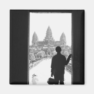 Angkor Kambodja, dörröppning & person Angkor Wat Magnet