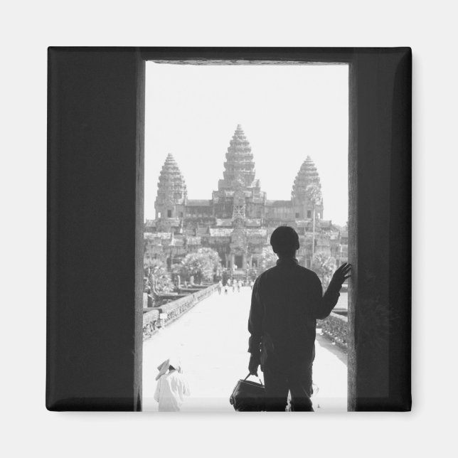 Angkor Kambodja, dörröppning & person Angkor Wat Magnet (Framsidan)