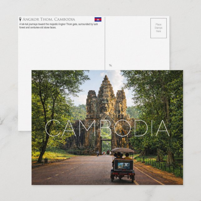 Angkor Thom, Kambodja Reseskort Brev Vykort (Fram/baksida)
