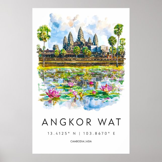 Angkor Wat Akvarell Poster Angkor Wat Resa (Framsidan)