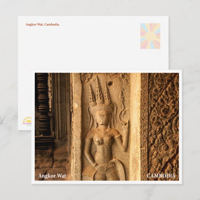Angkor Wat Arkitektur Detalj Vykort (Fram/baksida)