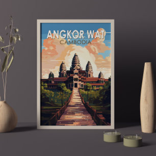 Angkor Wat Cambodia Resa Konst Vintage Poster