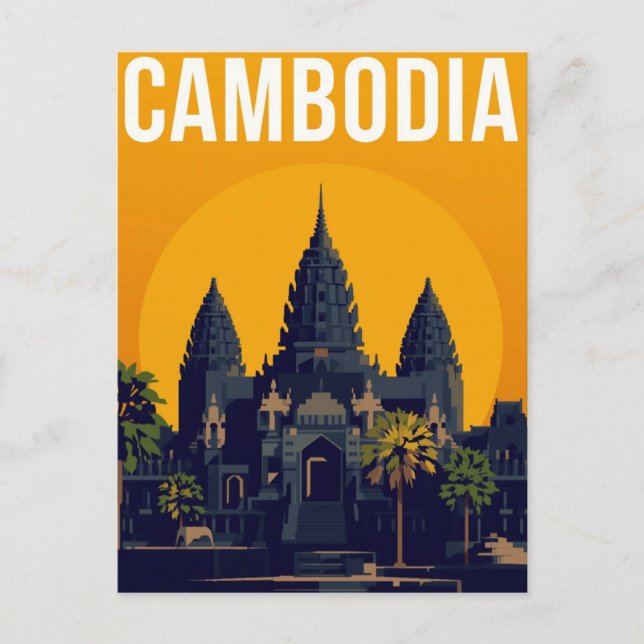 Angkor Wat Cambodia Retro Vykort (Framsida)
