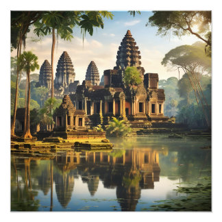 Angkor Wat, gammalt Khmer temple Fototryck