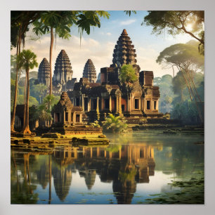 Angkor Wat, gammalt Khmer temple Poster