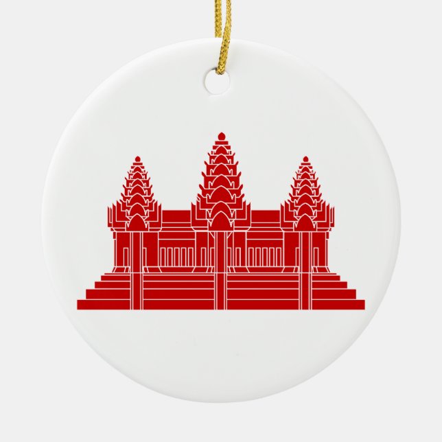 Angkor Wat Kambodian / Khmer Flagga Julgransprydnad Keramik (Framsidan)