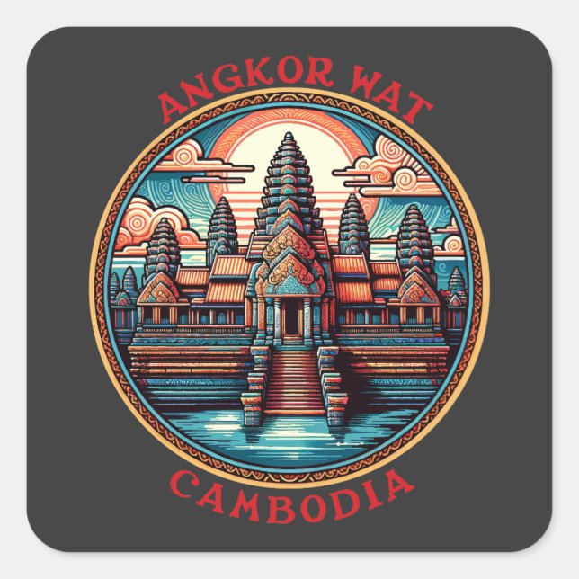 Angkor Wat, Kambodja Fyrkantigt Klistermärke (Framsida)