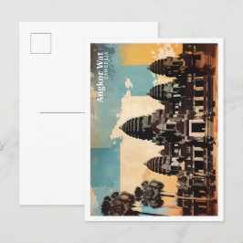 Angkor Wat Kambodja Pop Art Travel Illustration Vykort