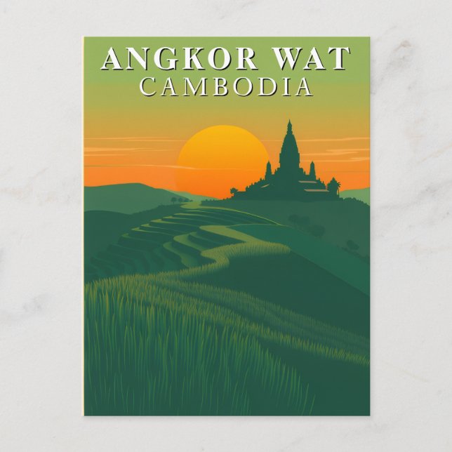 Angkor Wat Kambodja Resa Risfält och tempel Vykort (Framsida)