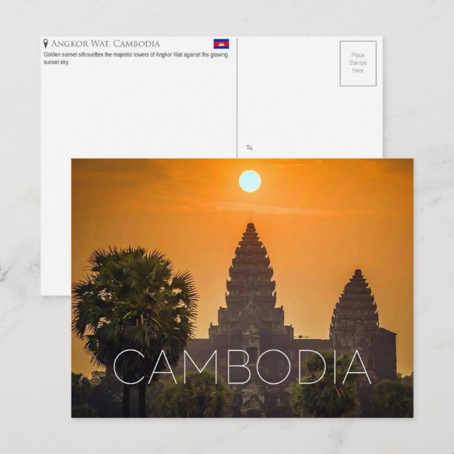 Angkor Wat, Kambodja Resebrevykort Vykort (Fram/baksida)