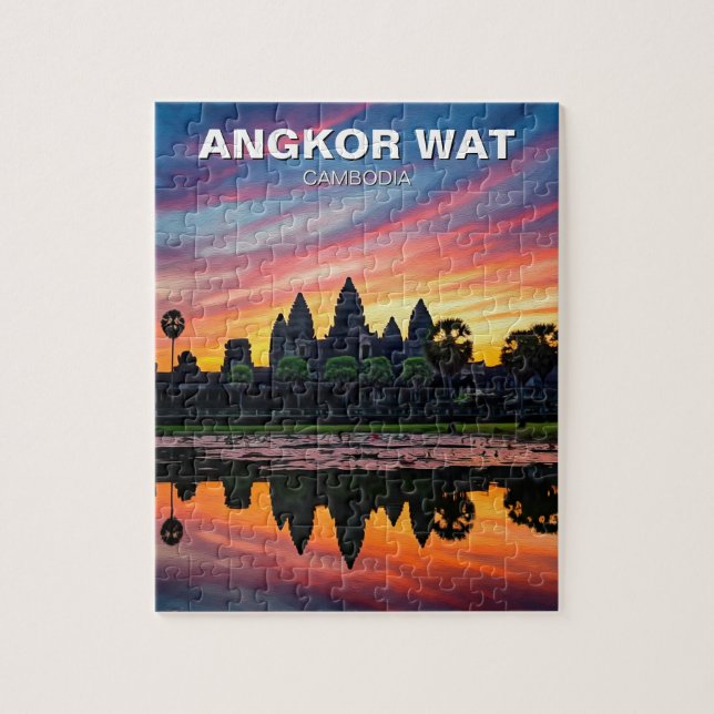 Angkor Wat Kambodja Solnedgång Pussel (Vertikal)