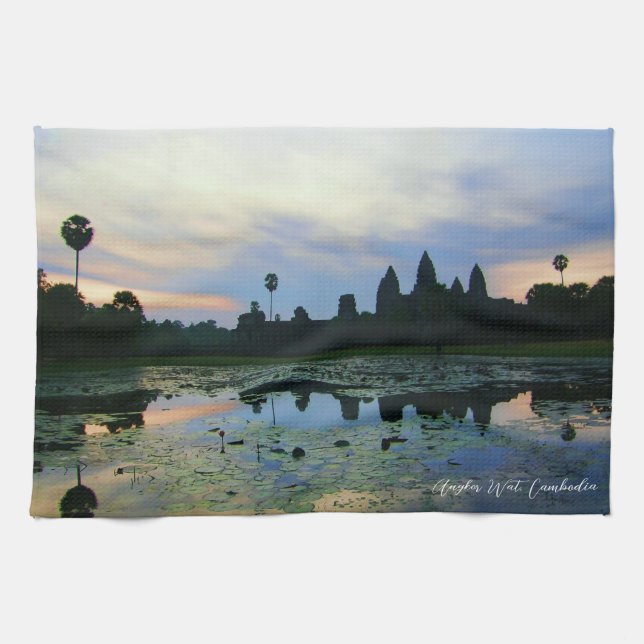 Angkor Wat, Kambodja Sunrise Reflection Kökshandduk (Horisontell)
