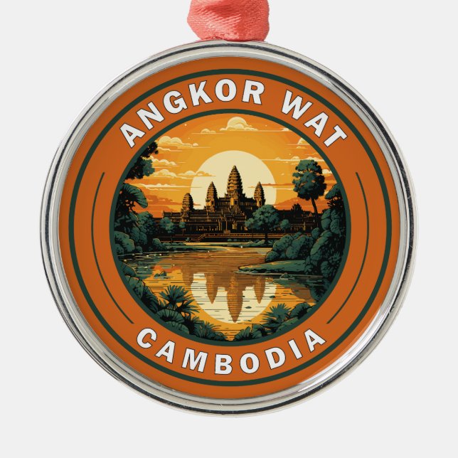 Angkor Wat Kambodja Travel Art Badge Julgransprydnad Metall (Framsidan)