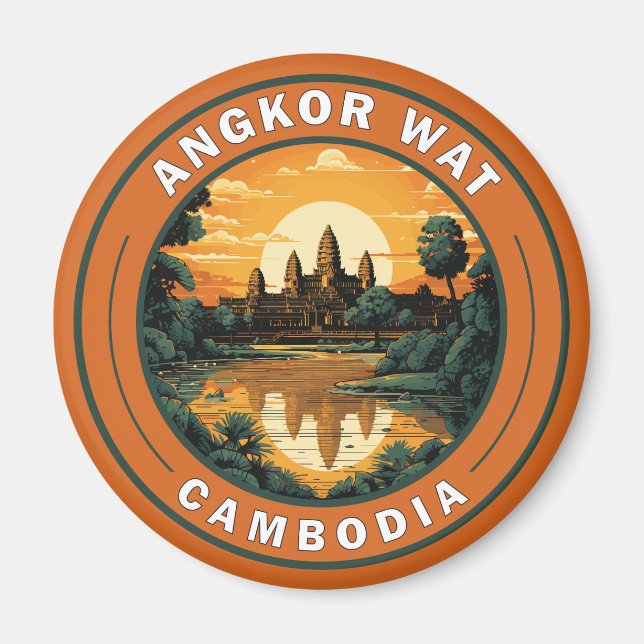 Angkor Wat Kambodja Travel Art Badge Magnet (Framsidan)
