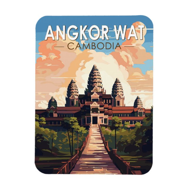 Angkor Wat Kambodja Travel Art Vintage Magnet (Vertikal)