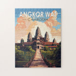 Angkor Wat Kambodja Travel Art Vintage Pussel<br><div class="desc">Vinkor Wat-vektorteckningar. Angkor Wat är ett tempelkomplex i Kambodja som betraktas som världens största religiösa av Guinness World Records. Den ligger i den gamla huvudstaden Angkor i norra Kambodja.</div>