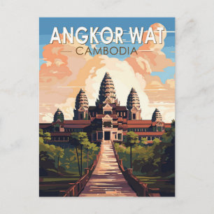 Angkor Wat Kambodja Travel Art Vintage Vykort