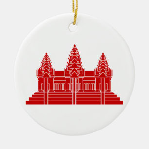 Angkor Wat kambodjan-/Khmerflagga Julgransprydnad Keramik
