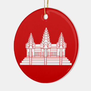 Angkor Wat kambodjan-/Khmerflagga Julgransprydnad Keramik