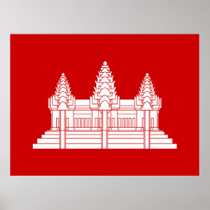 Angkor Wat kambodjan-/Khmerflagga Poster