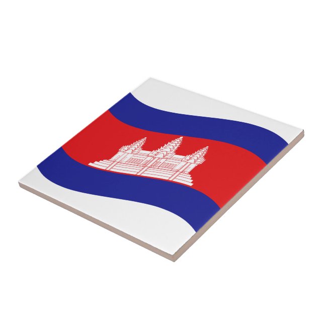 Angkor Wat Kambodjanska Flagga Wave Kakelplatta (Sidan)