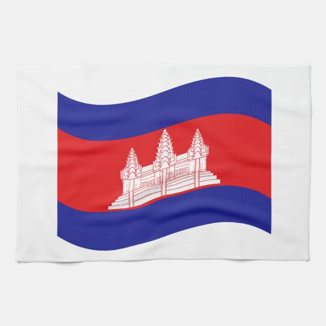 Angkor Wat Kambodjanska Flagga Wave Kökshandduk (Horisontell)