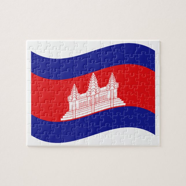 Angkor Wat Kambodjanska Flagga Wave Pussel (Horisontell)