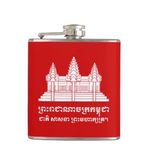 Angkor Wat Kambodjanska/Khmer Flagga med Motto Fickplunta