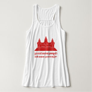 Angkor Wat Kambodjanska/Khmer Flagga med Motto Linne Med Racerback