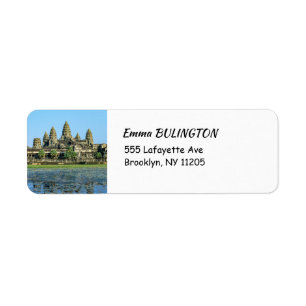 Angkor Wat och reflexion i sjö - Kambodja Returadress Etikett