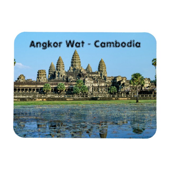 Angkor Wat och reflexion i sjön - Cambodja Magnet (Horisontell)