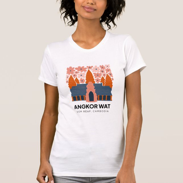Angkor Wat Siem Rap Kambodjas blommigt för resor T Shirt (Framsida)