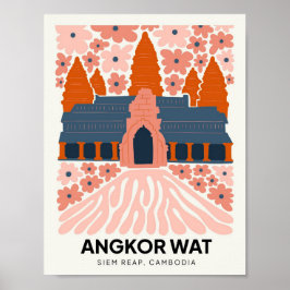 Angkor Wat Siem Rope Kambodja resekonst blommigt a Poster