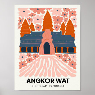 Angkor Wat Siem Rope Kambodja resekonst blommigt a Poster