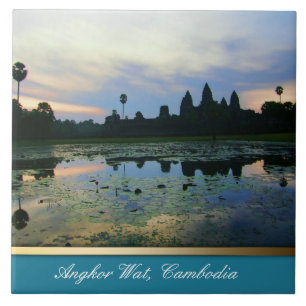 Angkor Wat Silhouette Färg , Kambodja Ceramic T Kakelplatta