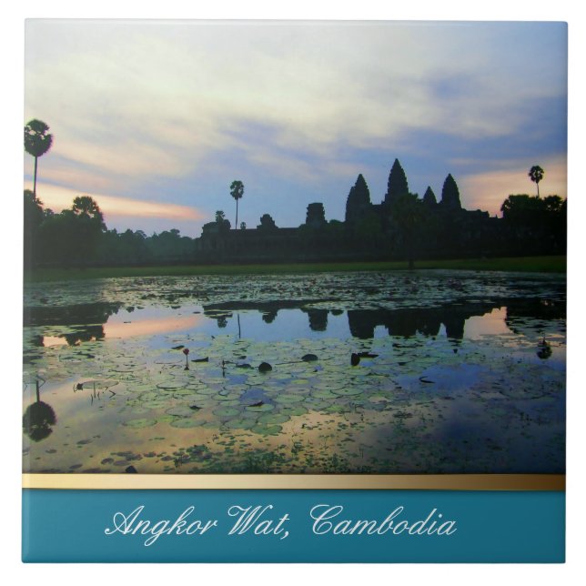 Angkor Wat Silhouette Färg , Kambodja Ceramic T Kakelplatta (Framsidan)