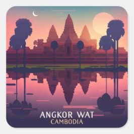 Angkor Wat Sunrise Kambodja Siem Rap Retro Fyrkantigt Klistermärke