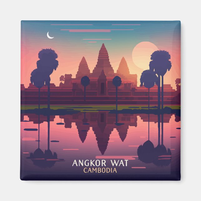 Angkor Wat Sunrise Kambodja Siem Rap Retro Magnet (Framsidan)