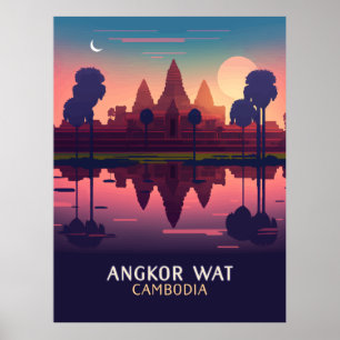 Angkor Wat Sunrise Kambodja Siem Rap Retro Poster