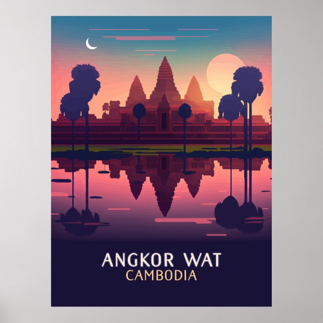 Angkor Wat Sunrise Kambodja Siem Rap Retro Poster (Framsidan)