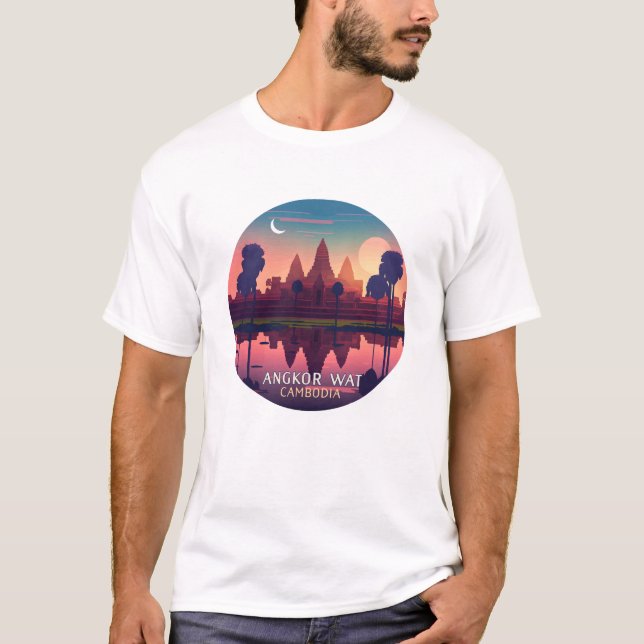 Angkor Wat Sunrise Kambodja Siem Rap Retro T Shirt (Framsida)