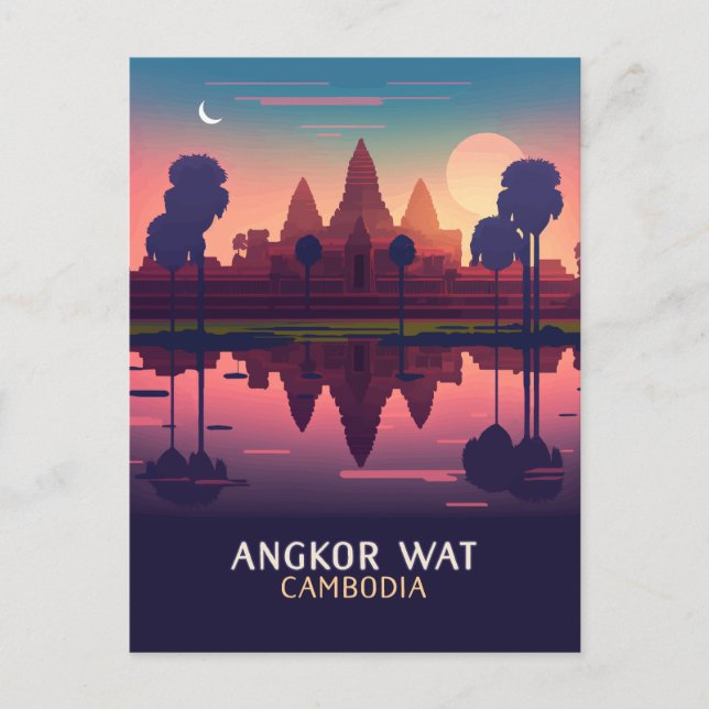 Angkor Wat Sunrise Kambodja Siem Rap Retro Vykort (Framsida)