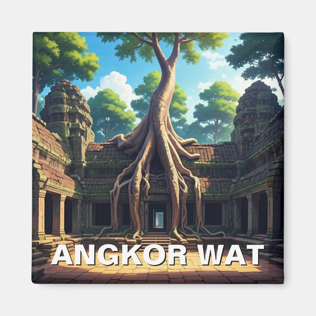 Angkor Wat Temple Träd Kambodja Magnet (Framsidan)