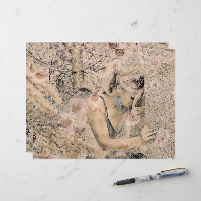 Ängla Elegant Boho Blommig Antik Sepia (Fram/Back In Situ)