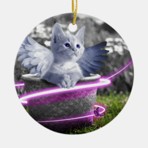 änglakatt julgransprydnad keramik